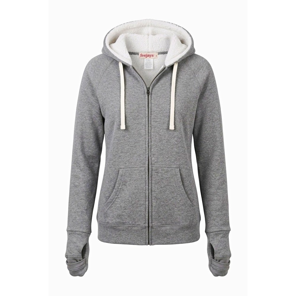 feeJays Fuzzwear Women's MEDIUM Gray Full Zip Sherpa Lined Hoodie Pockets